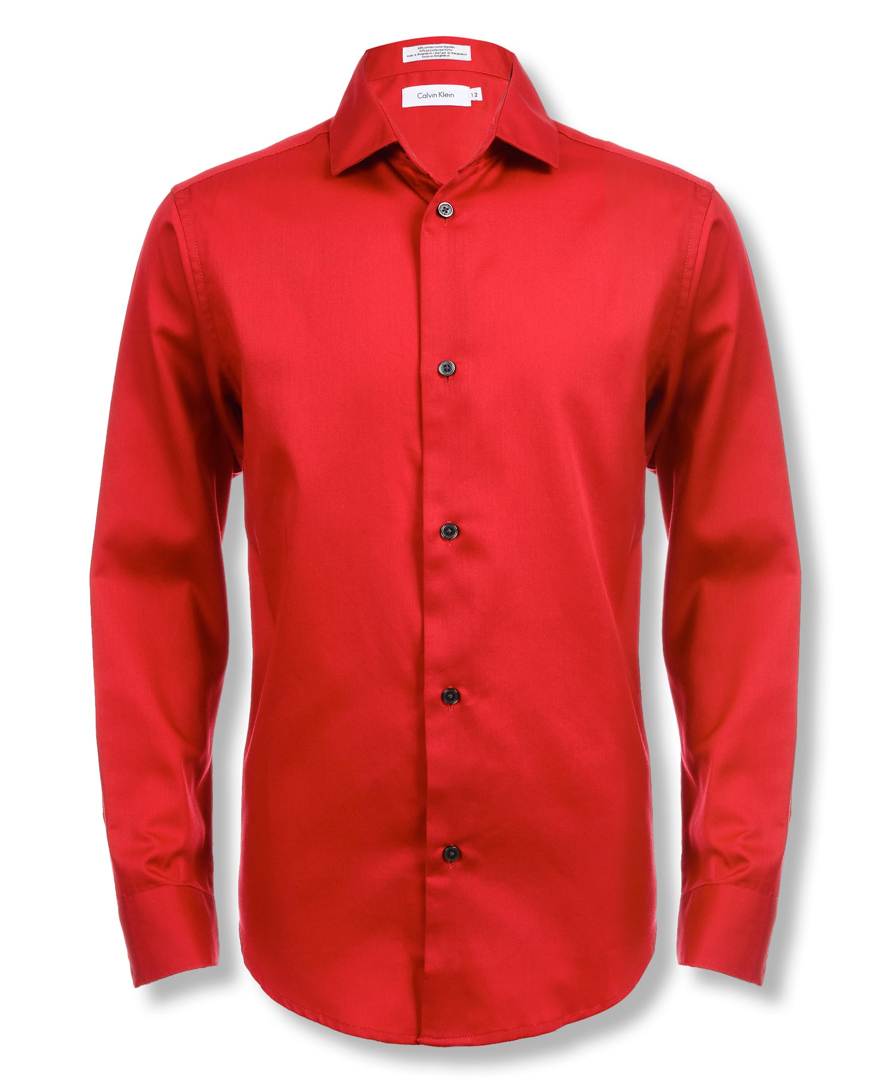 Calvin Klein Boys' Long Sleeve Sateen Dress Shirt, Button-Down Style with Buttoned Cuffs &amp; Shirttail Hem