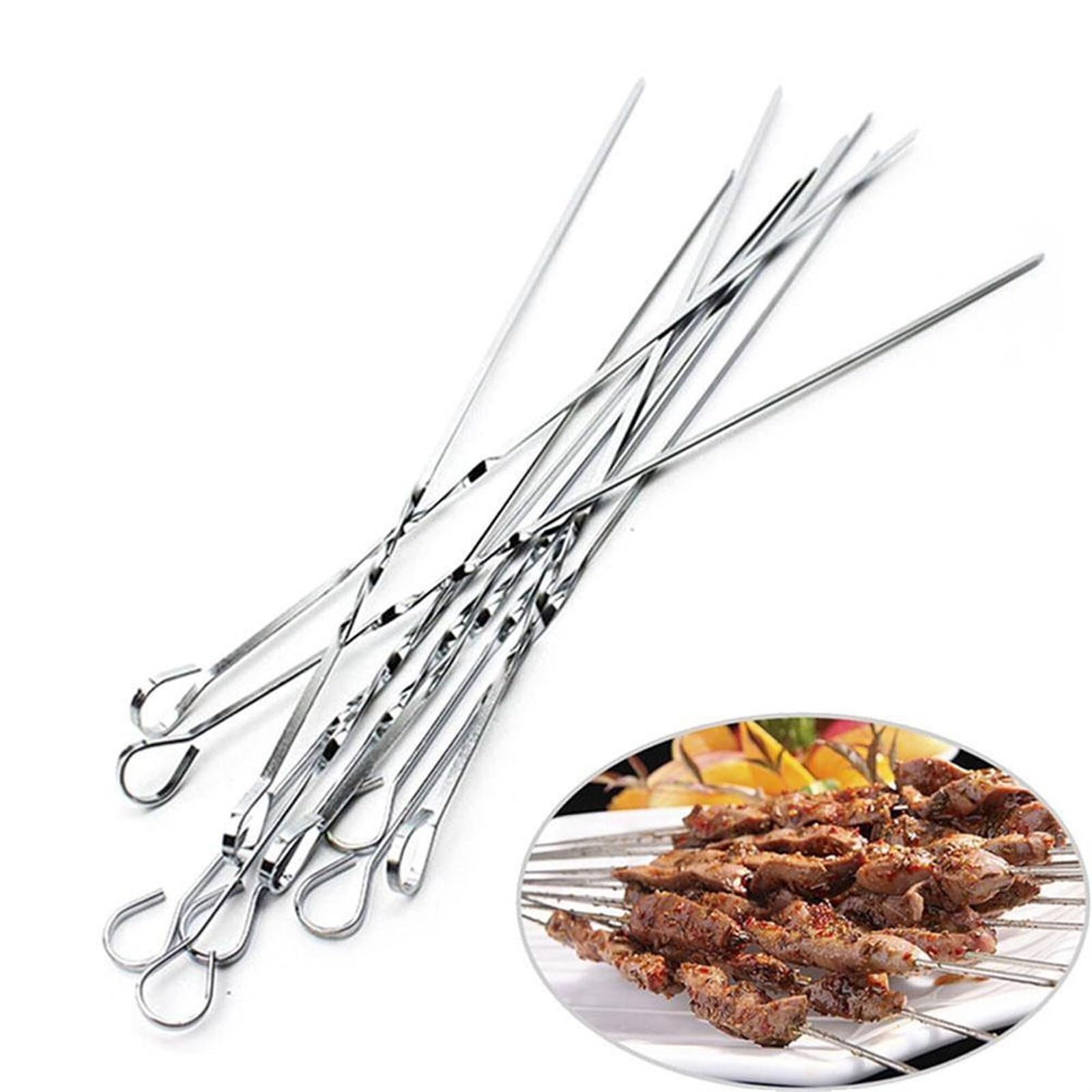 Brochetas para Kebab, Brochetas de Kebab, 10 Uds., Aguja for Asar con Pasador Plano, Barbacoa Acero Inoxidable 38cm