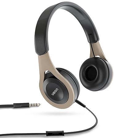 UBON Stereo Sound Wired On Ear Headphones with Mic, Pure Bass, Lightweight Adjustable Mic, Soft Ear Cushions & Integrated Volume Control, 3.5mm Aux Jack & 1.3 Meter Tangle-Free Cord | Headphones | Headphone | (Black)