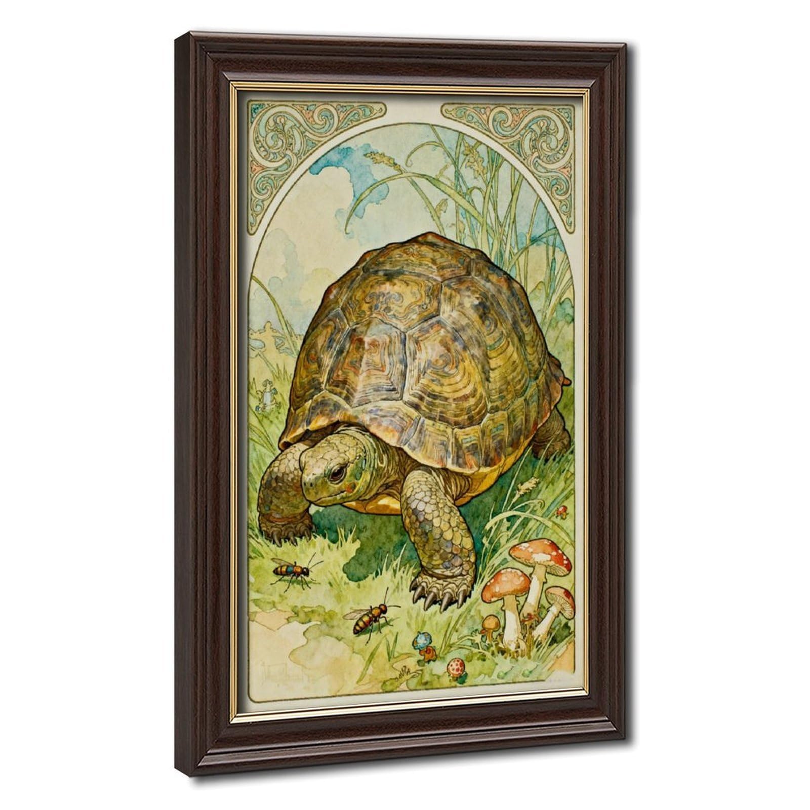 Bareronor Mokume Gane Frame-Style Retro Turtle Canvas Poster For Bedroom Decor Gift