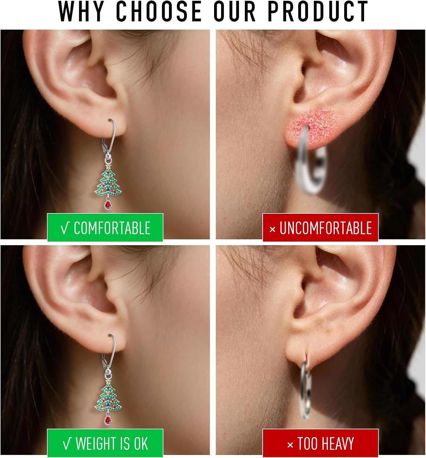 Christmas Tree Earrings Christmas Earrings for Women Sterling Silver Green Xmas Holiday Winter Star Drop Dangle Colorful Jewelry Birthday Thanksgiving Gift - Image 9