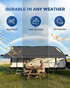 RV Awning Fabric Replacement(9'2 Fabric) Heavy Duty 19.5 oz Vinyl Fabric Awning for Camper, Universal Camper Awning Replacement for All Trailer Awning Brands Grey