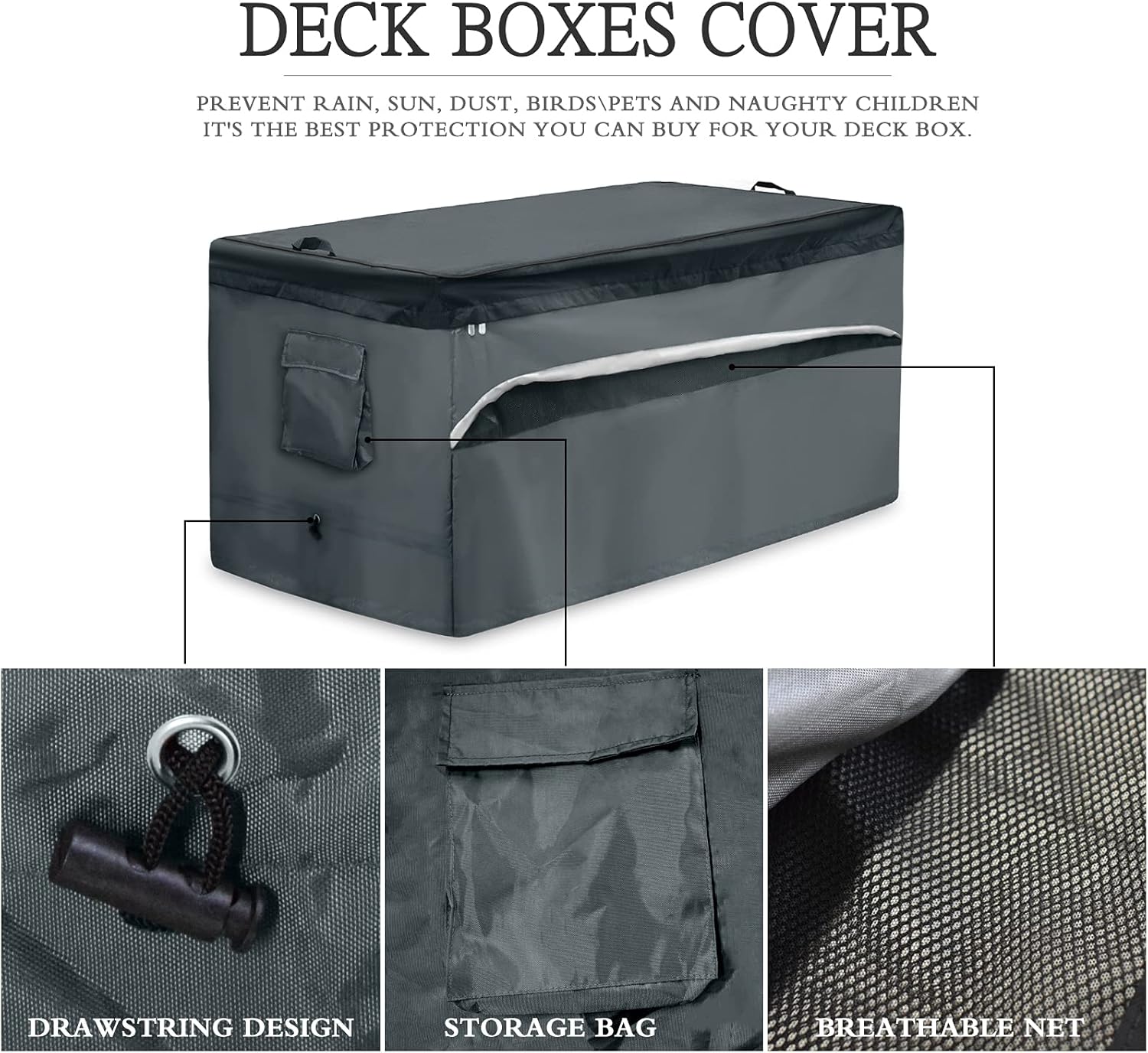 DUSTYPROTE Storage Box Cover, Quick Open Patio Deck Box Top with Zipper and Pockets-Waterproof Oxford Fabric Storage Container Cover (Gray, 48x25x25in), S-48x25x25in, deck-boxescover : Patio, Lawn & Garden