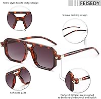 Vista 110 de Feisedy - B2622 - Lentes de sol estilo aviador, cuadrados, clásicos de los años 70, unisex, con montura clásica retro y elegante, UV400 Marco