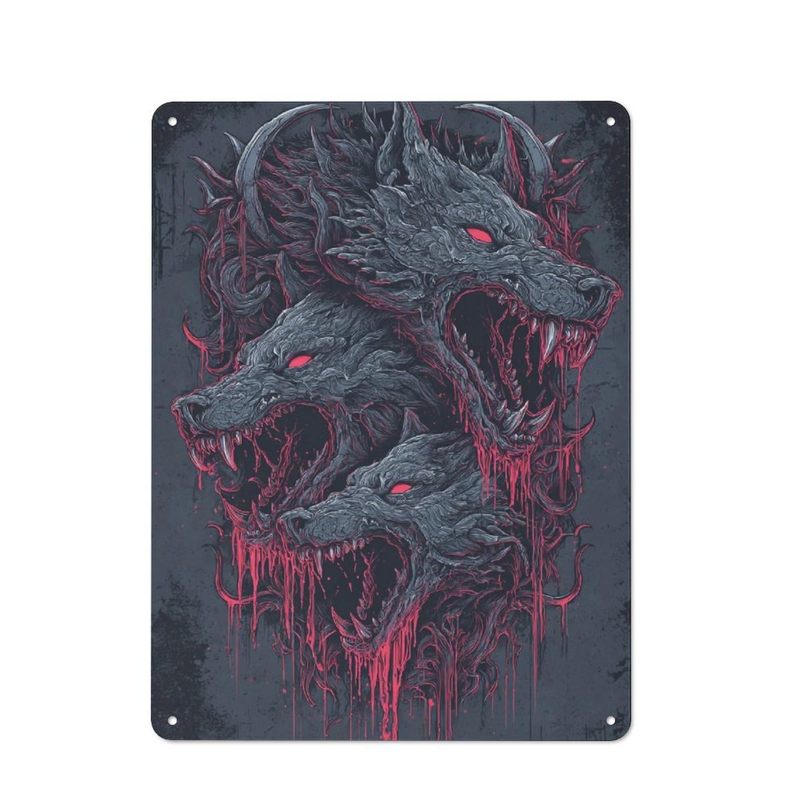 Junmoney Three Fierce Wolves Bistro Style Tin Wall Sign 40X30cm, Shop Wall Decor For Takeaway, Bar, Kitchen Or Counter Area