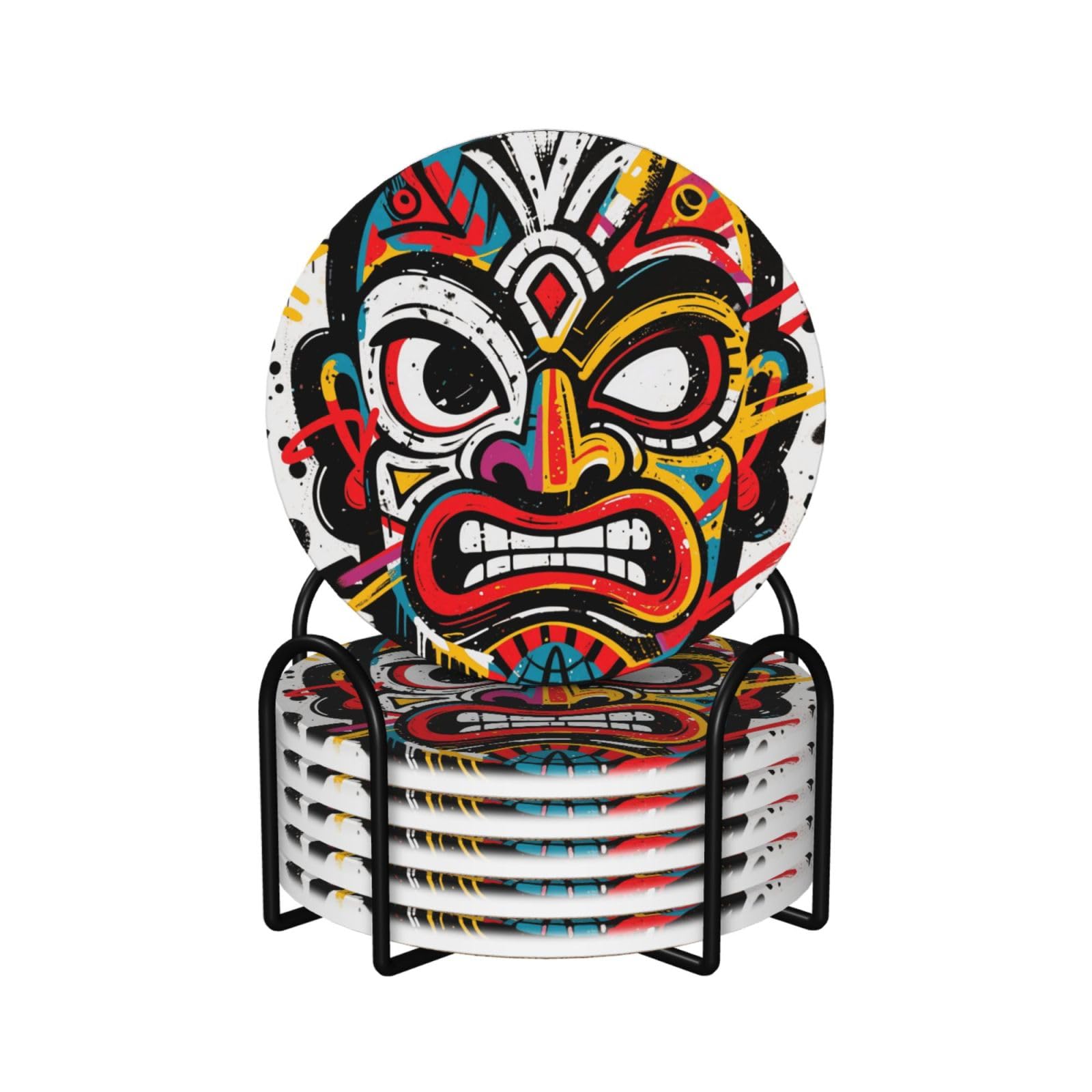 6 sous-verres céramique Tiki absorbants et liège pour table
