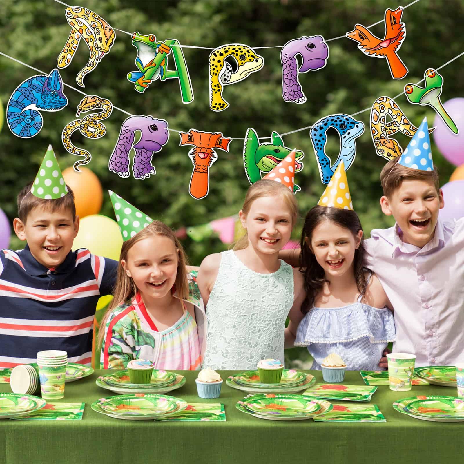 Reptilien Geburtstagsparty-Deko Set – Inkl. Banner, Teller, Becher, Servietten, Ballons & Tischdecke Für Bis Zu 20 Gäste