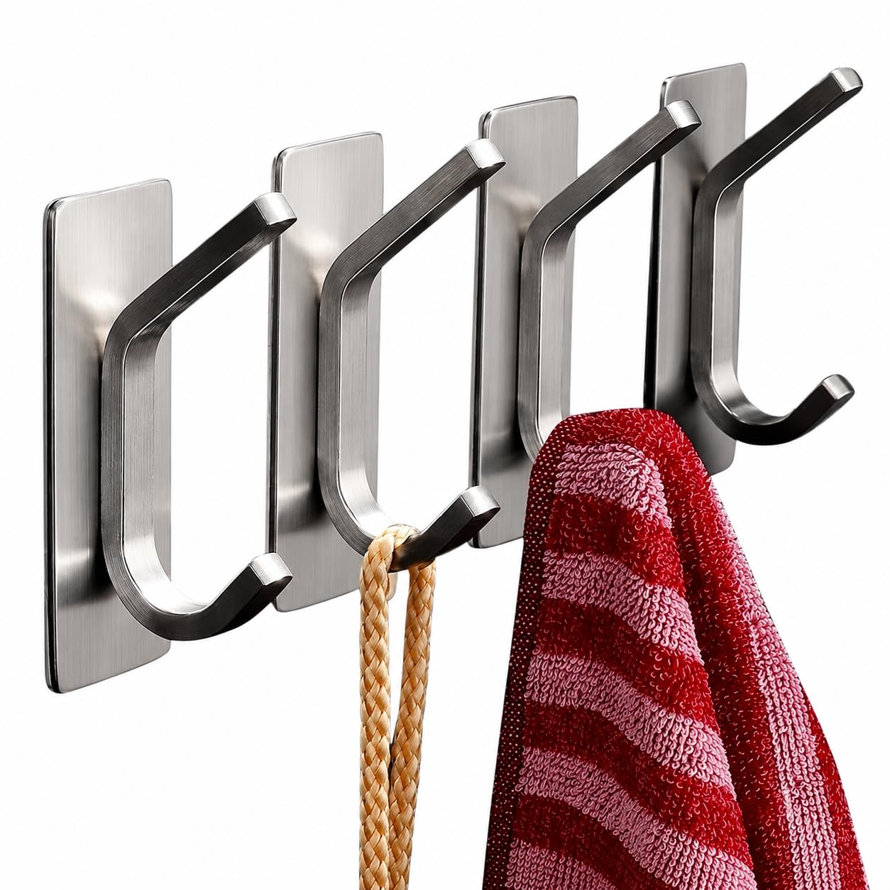 Stainless Steel Wall Hooks - No Drill, Heavy Duty -10 Stainless Steel Wall Hooks - No Drill, Heavy Duty -10