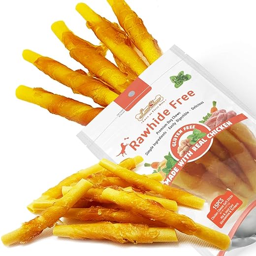 LuvChew Chicken Wrapped Dog Bone Treat Sticks with Glucosamine & Turmeric, Easy to Digest, Non-Rawhide Soft Chicken Cheese Dog Chew Treats 15pcs/Pack