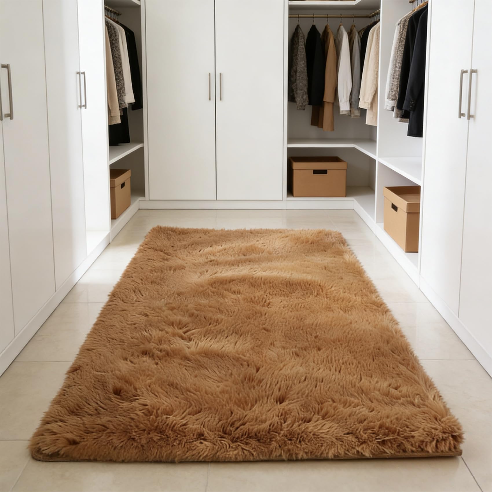 Tapis de salon marron 210 x 90 cm moelleux et antidérapant pour couloir