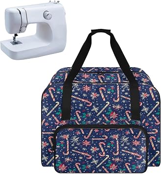 Sewing Machine Bag Versatile Appliance Storage Case Universal Sewing Machine Dust Bag Portable Organizer Case with Handle and Soft Cushion, Candy Cane Holly Snowflake Deep Blue