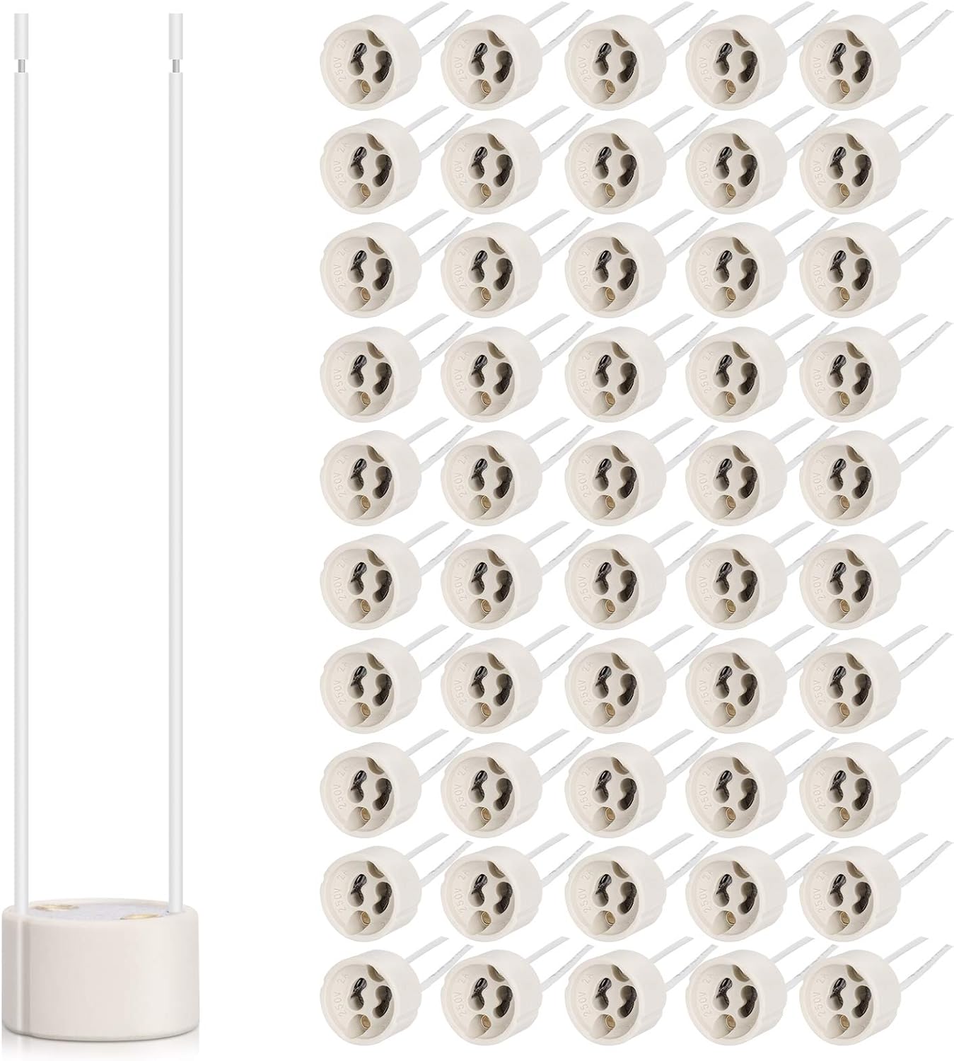 DiCUNO GU10 Base Socket, 600℃ Heat Resistant Maximum 250V 300W, Ceramic Lamp Holder and Silicon Wire Connector 100 Packages DiCUNO GU10 Base Socket, 600℃ Heat Resistant Maximum 250V 300W, Ceramic Lamp Holder and Silicon Wire Connector 100 Packages