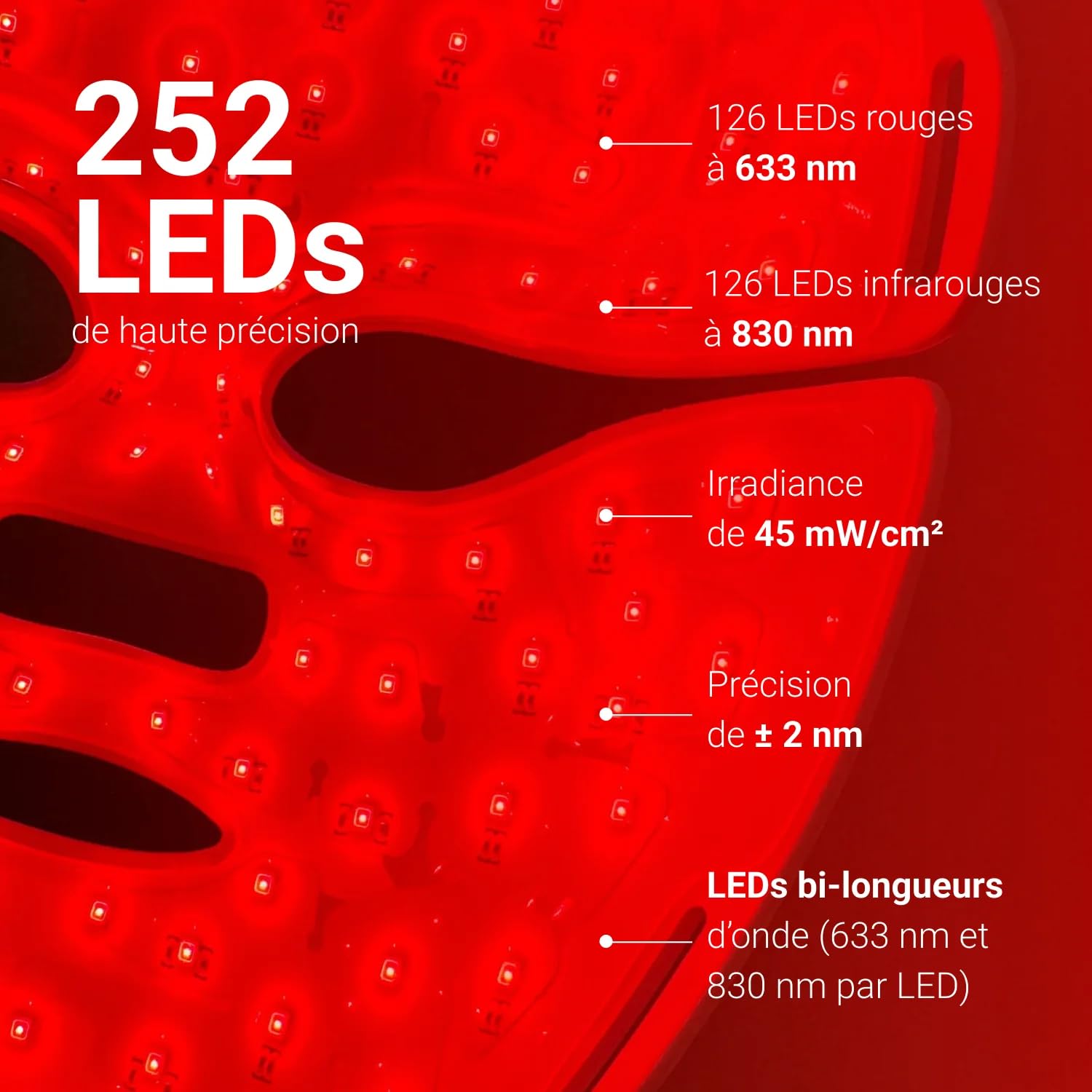 NOOANCE - Masque LED Visage Aurion X252-252 LEDs rouges & infrarouges - Séances nomades de 10 min
