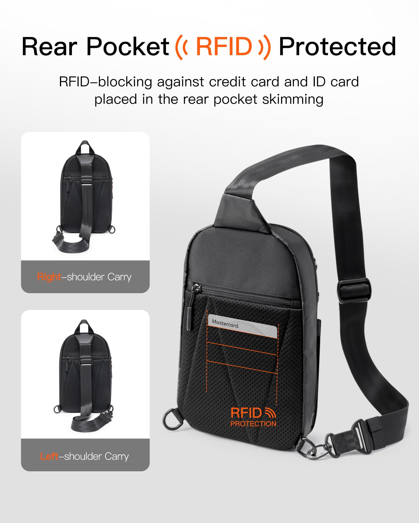 Inateck Sling Bag X-Row, lekka męska torba na ramię, odporna na zachlapanie wodą, torba na klatkę piersiową, na wędrówki, podróże, spacery, czarny, 18.5 x 7 x 28.5 cm, Minimalistyczny