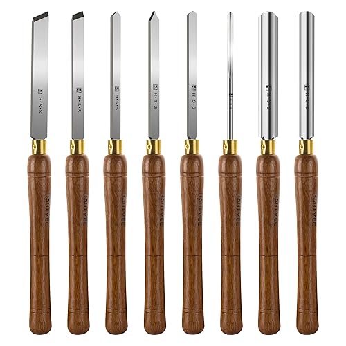 HAUTMEC Pro HSS Wood Lathe Turning Chisel Set 8 Pcs,