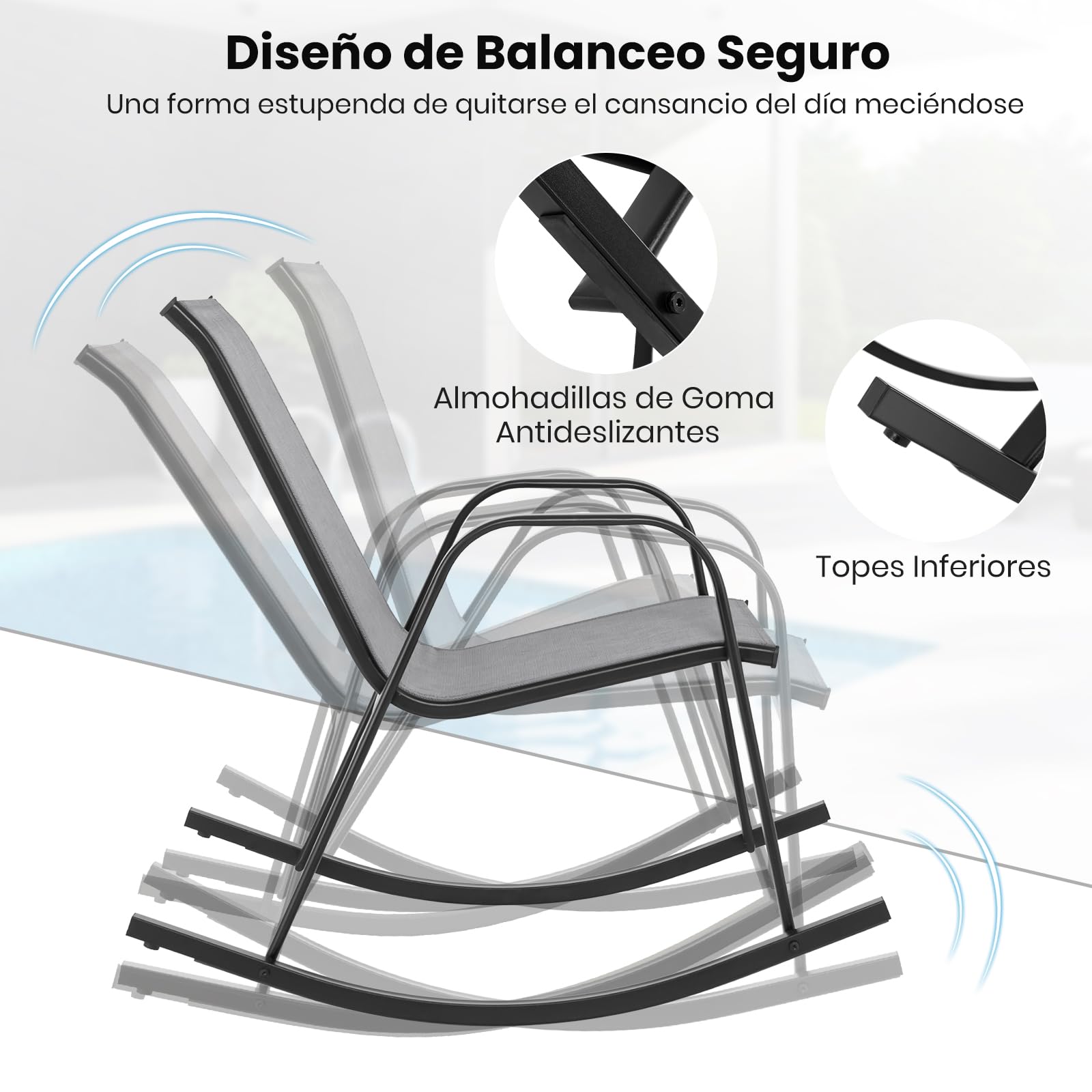 GIANTEX Juego de 2 Mecedoras para Patio, Ergonómicas para Exterior con Tela Transpirable, Sillón de Metal Resistente para Porche, Terraza, Jardín (Gris)