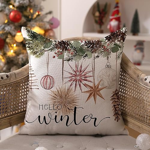 Miniatura 2 de DFXSZ Juego de 4 fundas de almohada de Navidad de 18 x 18 pulgadas, guantes de árbol de Navidad decorativos de invierno con diseño de rayas rosas y