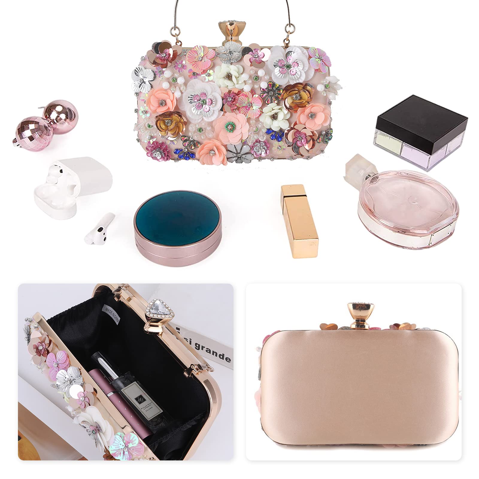Bolsa de Noche para Mujer Flor Bolso de Boda Elegante Embrague Bolso de Hombro Bolsos Bandolera Bolsas de Mensajero para Fiesta de Graduación Banquete Boda Azul