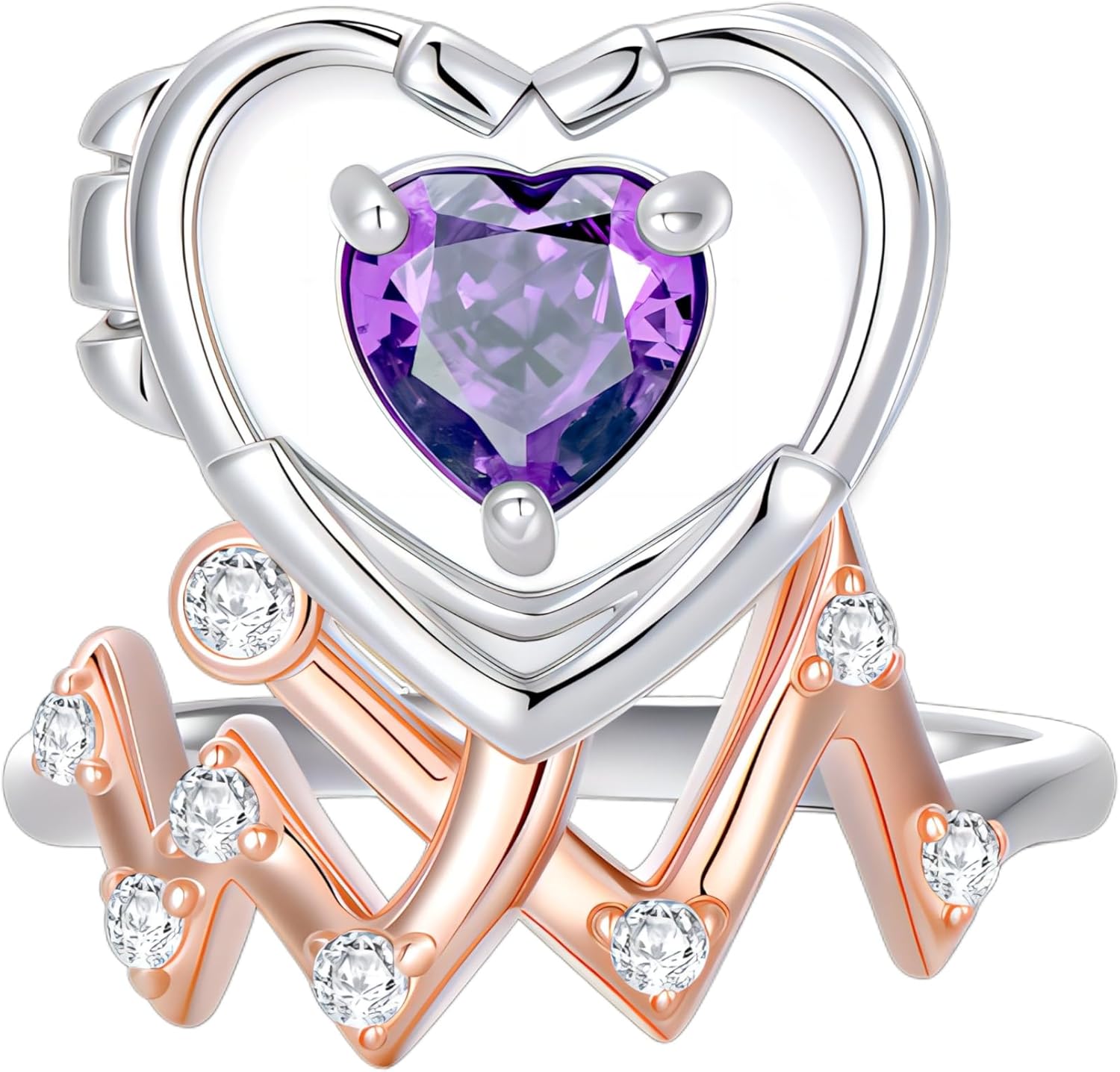 SOULMEET Heartbeat Stethoscope Nurse Ring That Holds Pictures Two Tones Silver Nurse Birthstone Photo Locket Ring Remeberance Jewelry Memorial Photos Rings for women