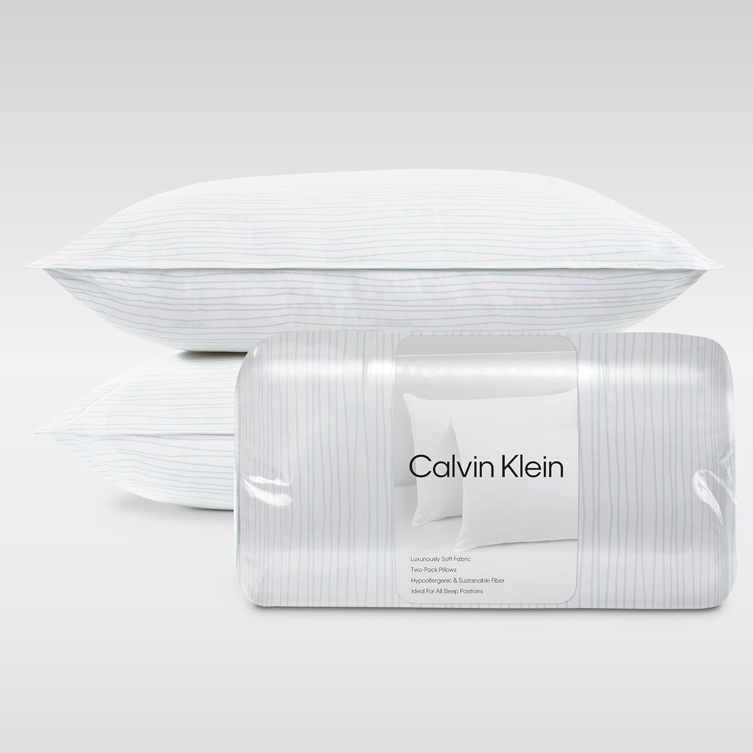 Calvin Klein Wave Print 20" x 28" Standard/Queen Size Set of 2 Bed Pillows for Sleeping, White Wave Queen