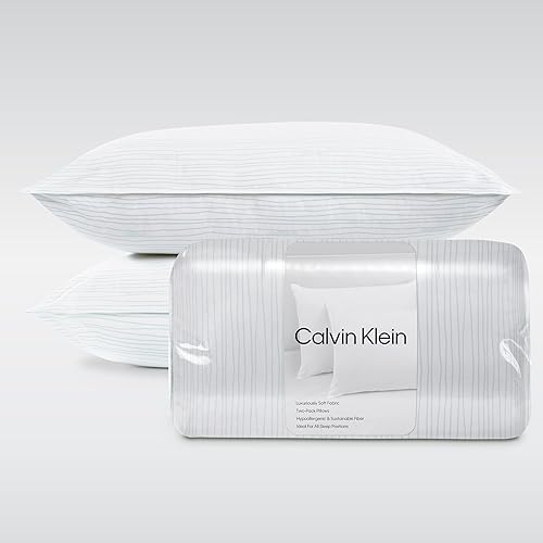 Calvin Klein Almohada de cama con estampado de ondas, King, color blanco, 2 unidades