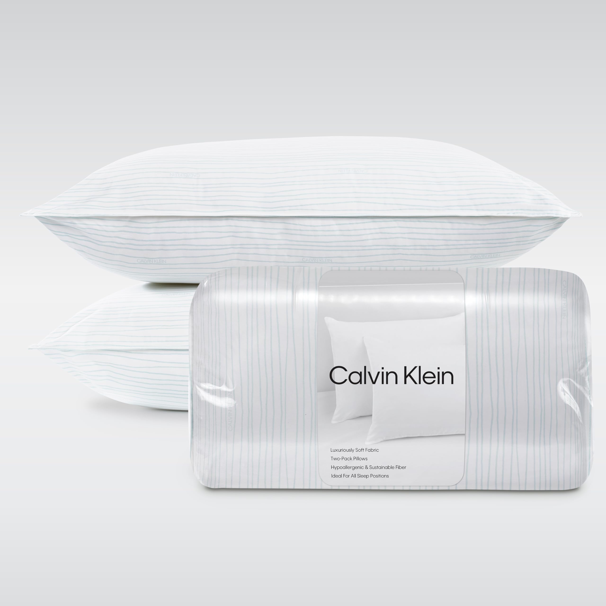 Calvin Klein Wave Print 20" x 28" Standard/Queen Size Set of 2 Bed Pillows for Sleeping, White