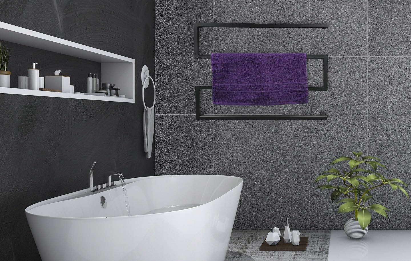 Porte-Serviettes Mural – Barre Porte-Serviettes pour Salle de Bains - en Métal - 70x7x50cm – Noir - Résistants à la Corrosion, Modernes – à Visser - Zygzak