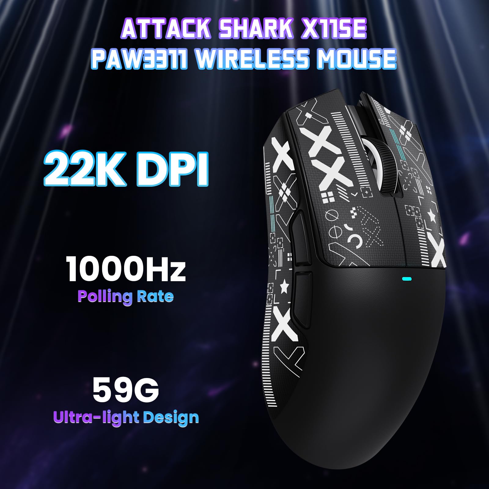 ATTACK SHARK X11 SE Ratón Gaming Inalámbrico, Sensor Gaming PixArt PAW3311, BT/2.4G Inalámbrico/Cableado, 22000 dpi, 65 Horas, Ratón para Oficina y Gaming para Win11/Xbox/PS/Mac (Negro + Cinta)