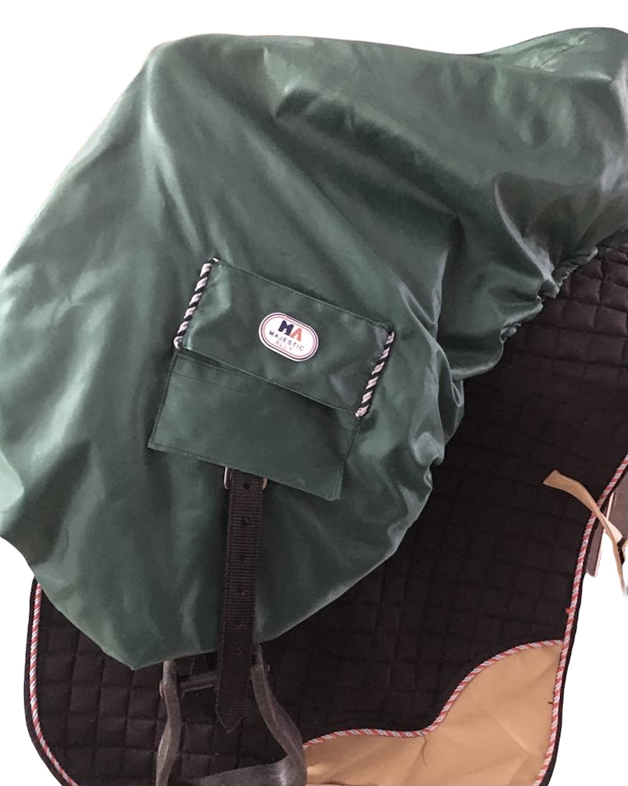 Majestic Ally Housse de Selle Anglaise imperméable en Nylon avec Doublure en Polaire - Plusieurs Couleurs (Vert Chasseur)