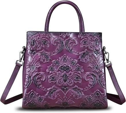 Genuine Leather Satchel for Women Top Handle Handbag Handmade Embossed Vintage Satchel Crossbody Handbags Purse Bag