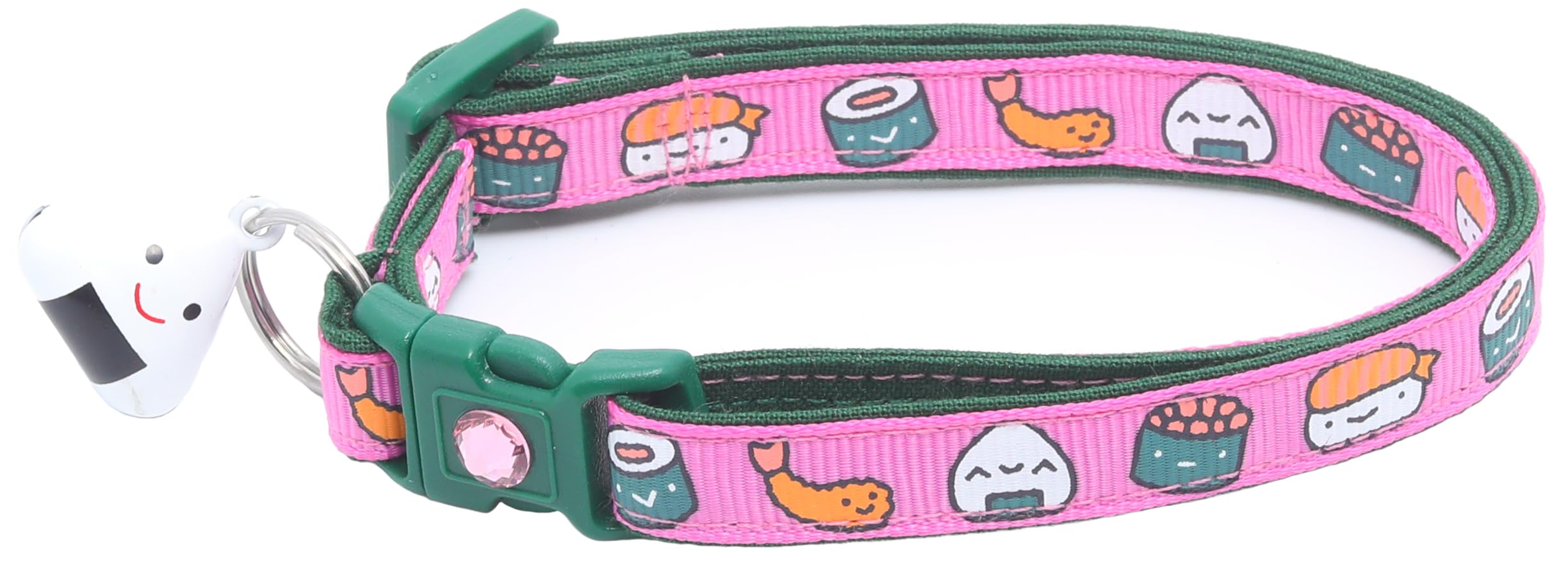 Sushi Cat Collar with Onigiri Bell | Adjustable Large Size or Kitten Collar | Safety Breakaway Collarr (Large(10lbs & Up), Pink)