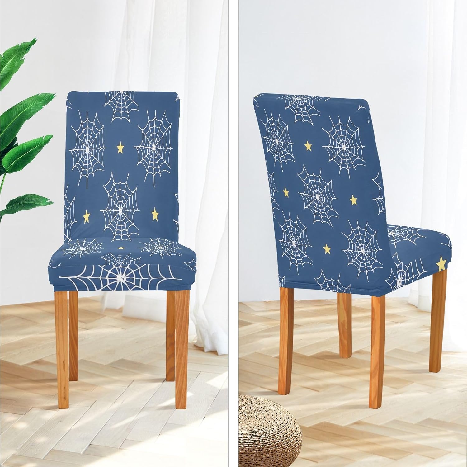 ALAZA Chair Covers for Dining Room, Cobweb Star Pattern Stretch Chair Cover Sets Chair Protector Removable Washable for Ktichen Restaurant Hotel