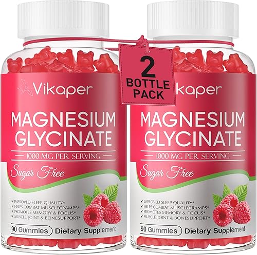 Miniatura 9 de Gomitas de glicinato de magnesio 1000 mg sin azúcar, suplemento de magnesio y potasio con vitamina D3, B6 para dormir, estrés, alivio muscular,