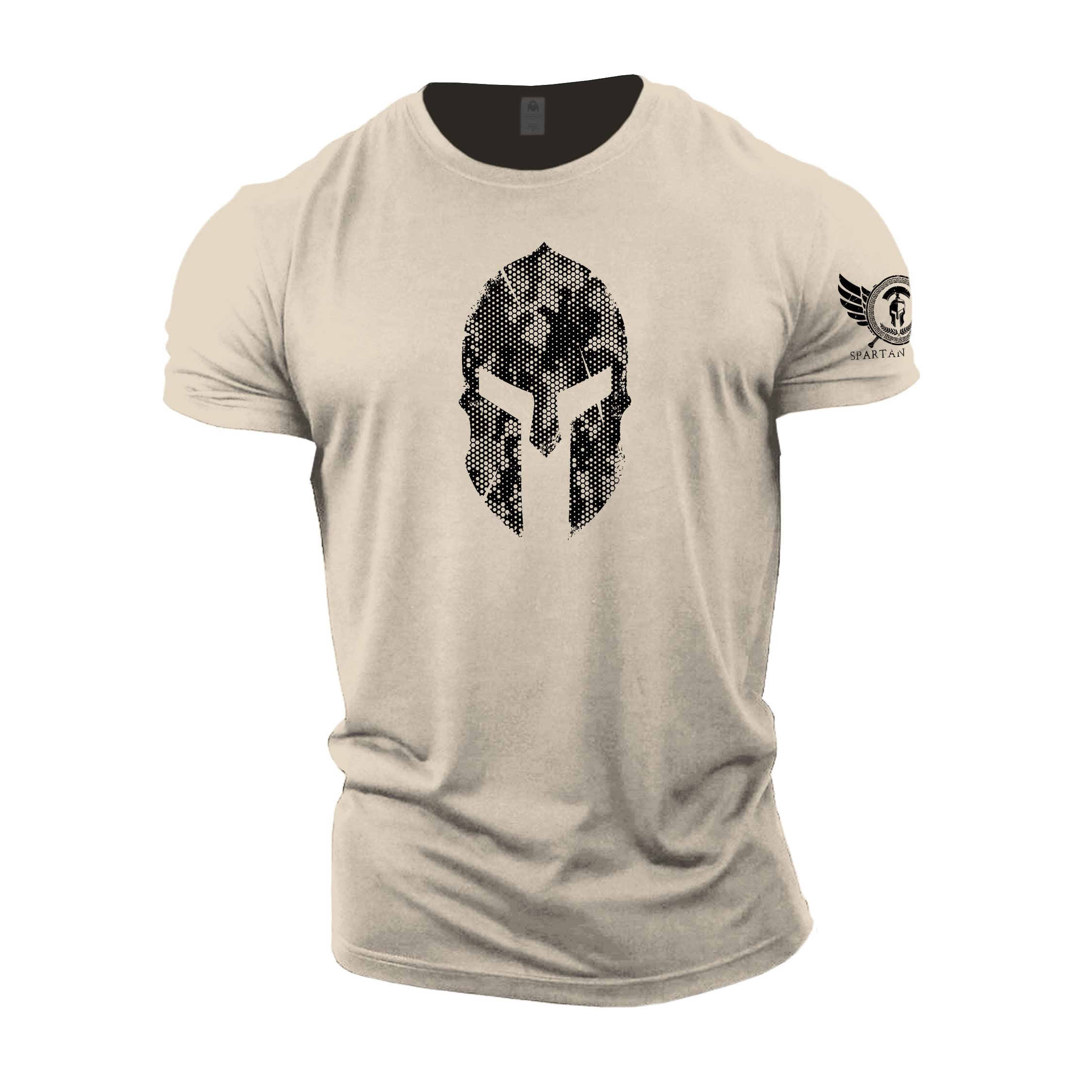 Spartan Forged - Gym T-Shirt with Spartan Helmet Design and Hexagonal Camouflage, for Men, Suitable for Bodybuilding and Workouts