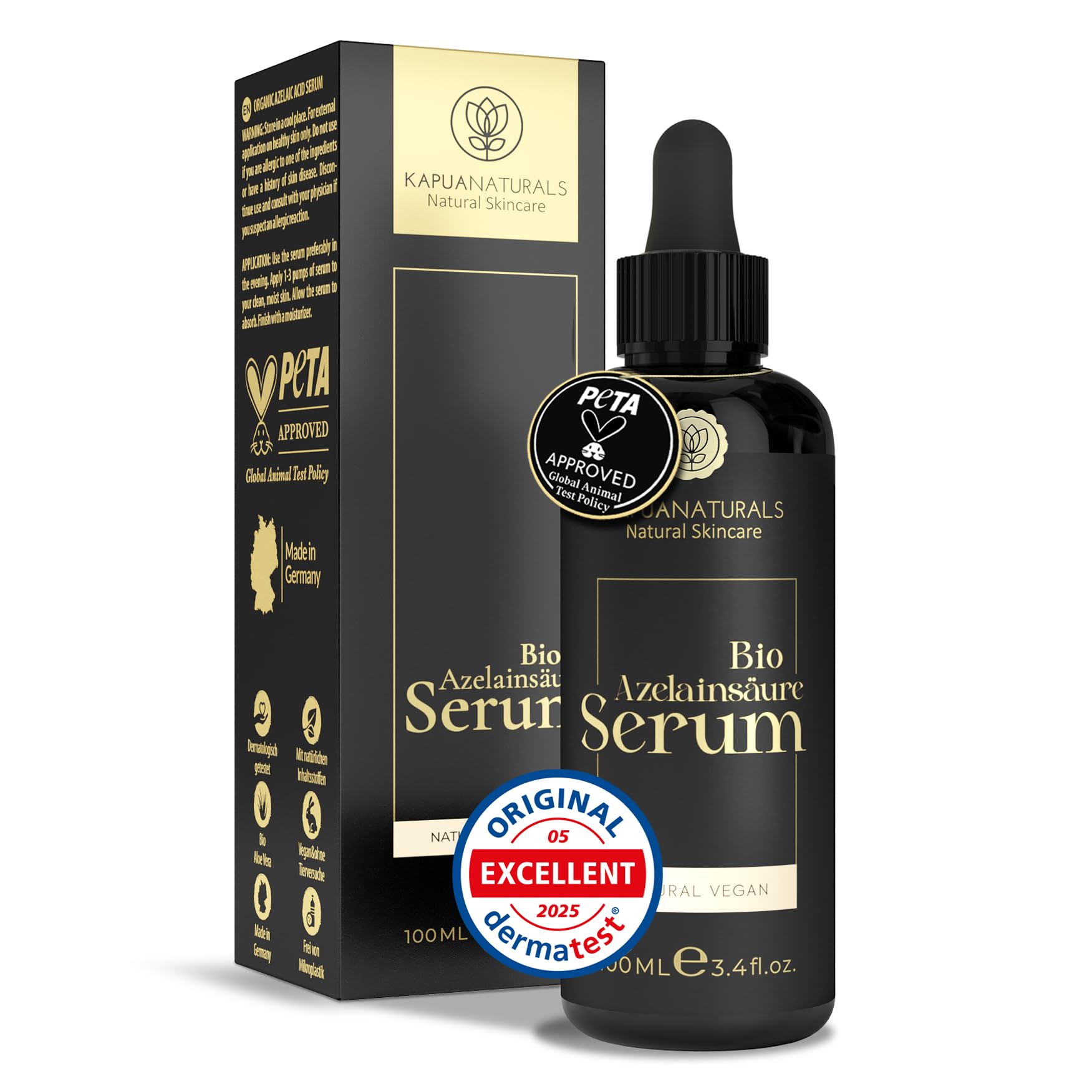 Azelaic Acid Serum High Concentration • 100ml • +Panthenol +Zinc +Calendula +Escin +Licorice Extract • Clarifying Serum for Blemished and Sensitive Skin ✓ 100% Vegan ✓ Azelaic Acid