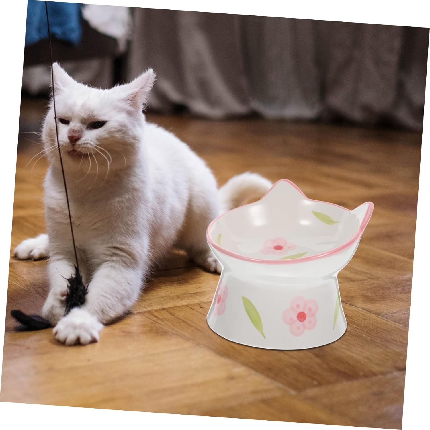 Kisangel 2pcs Elevated Cat Bowls Ceramic Neck Protection Bowls for Food and Water Tilted Design to Reduce Vomiting PET Supplies for Cats and Puppies