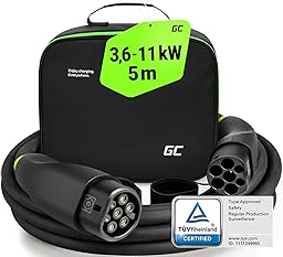 Green Cell GC Snap Typ 2 Ladekabel 11kW 5m 16A für EV Elektroautos Typ 2 auf Typ 2 3-Phasig TÜV Kompatibel mit Model Y 3 S X, ID.3, ID.4, Q4 e-tron, i4, iX1, 500e, Enyaq, EV6, EQA inkl Premium Koffer