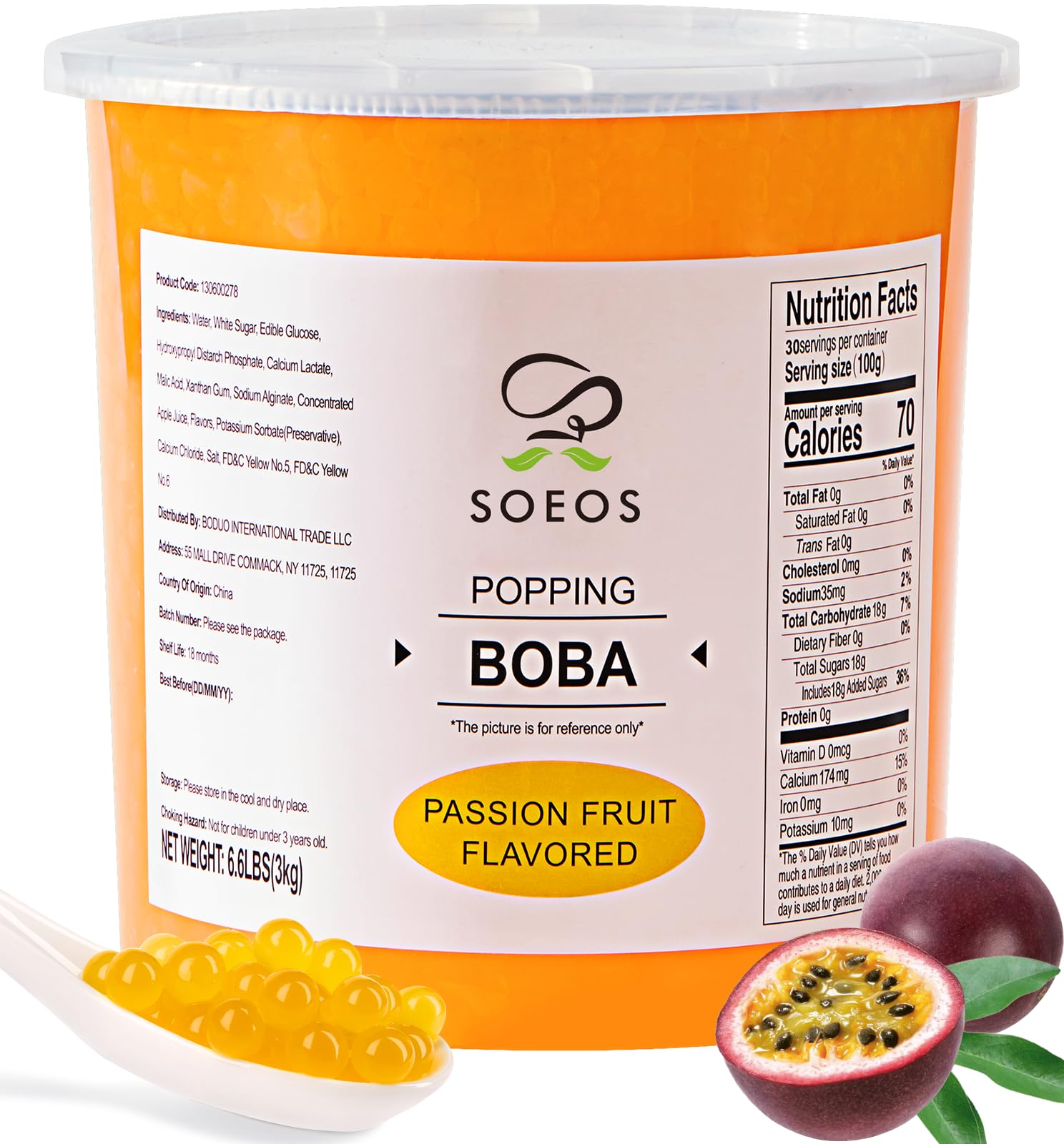 Soeos Passion Fruit Popping Boba Pearls 6.6 Pounds, Bursting Boba Pearls for Bubble Tea, Beverages, Shakes, Desserts, Smoothie and Ice Cream Topping