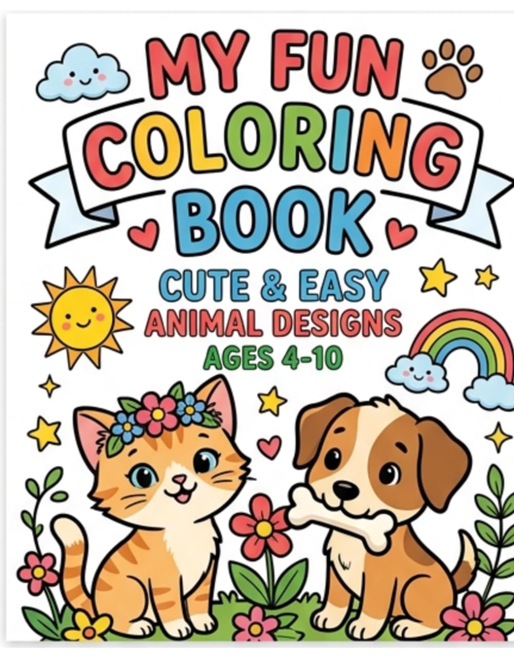 My Fun Coloring Book: Cute Animal Coloring Book for Kids Ages 4-10: 50+ Adorable Designs of Kittens, Puppies, Bunnies, and Pandas for Boys and Girls.