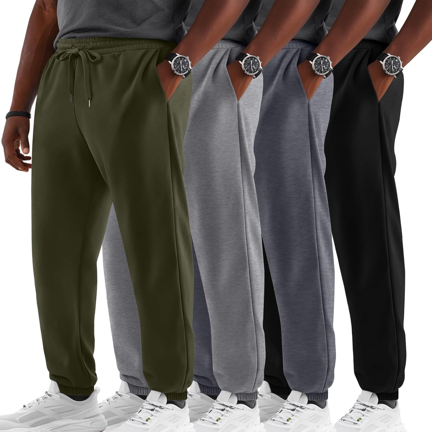 4 Pack Men’s Big and Tall Sweatpants Drawstring Loose Joggers Casual Elastic Waist Athletic Pants with Pockets