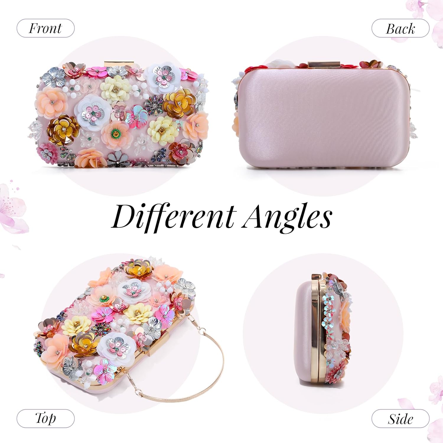 Emprier Flower Clutch Purses for Women Floral Beaded Evening Handbag with Chain for Wedding Party