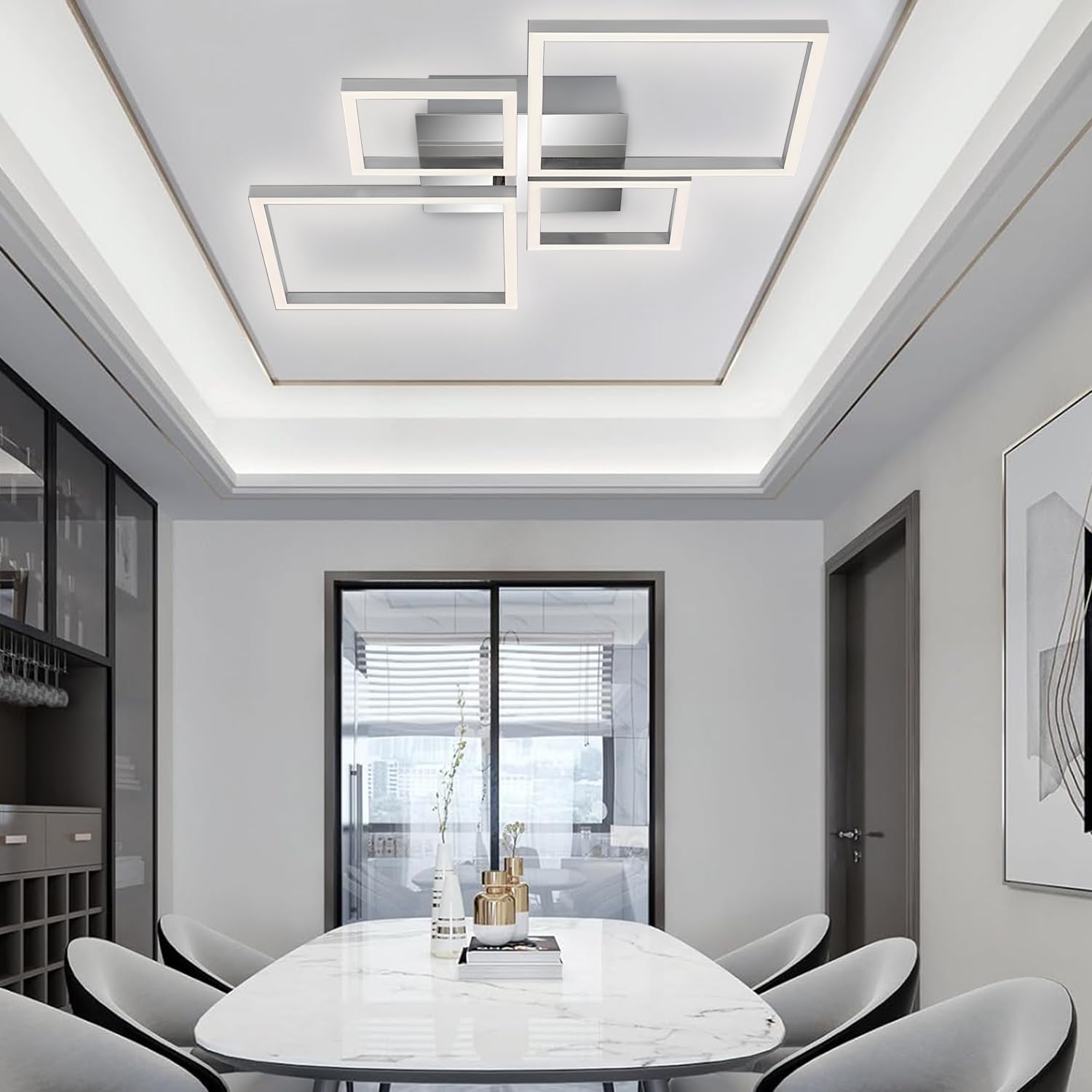 Arcadia Plafoniera Led Soffitto Moderna con Luce Calda e Fredda Dimmerabile, Telecomando e App per Cellulare - Lampadario Camera da Letto, Soggiorno, Cucina, Cameretta e Salotto - 4950LM 85 W 80 Cm