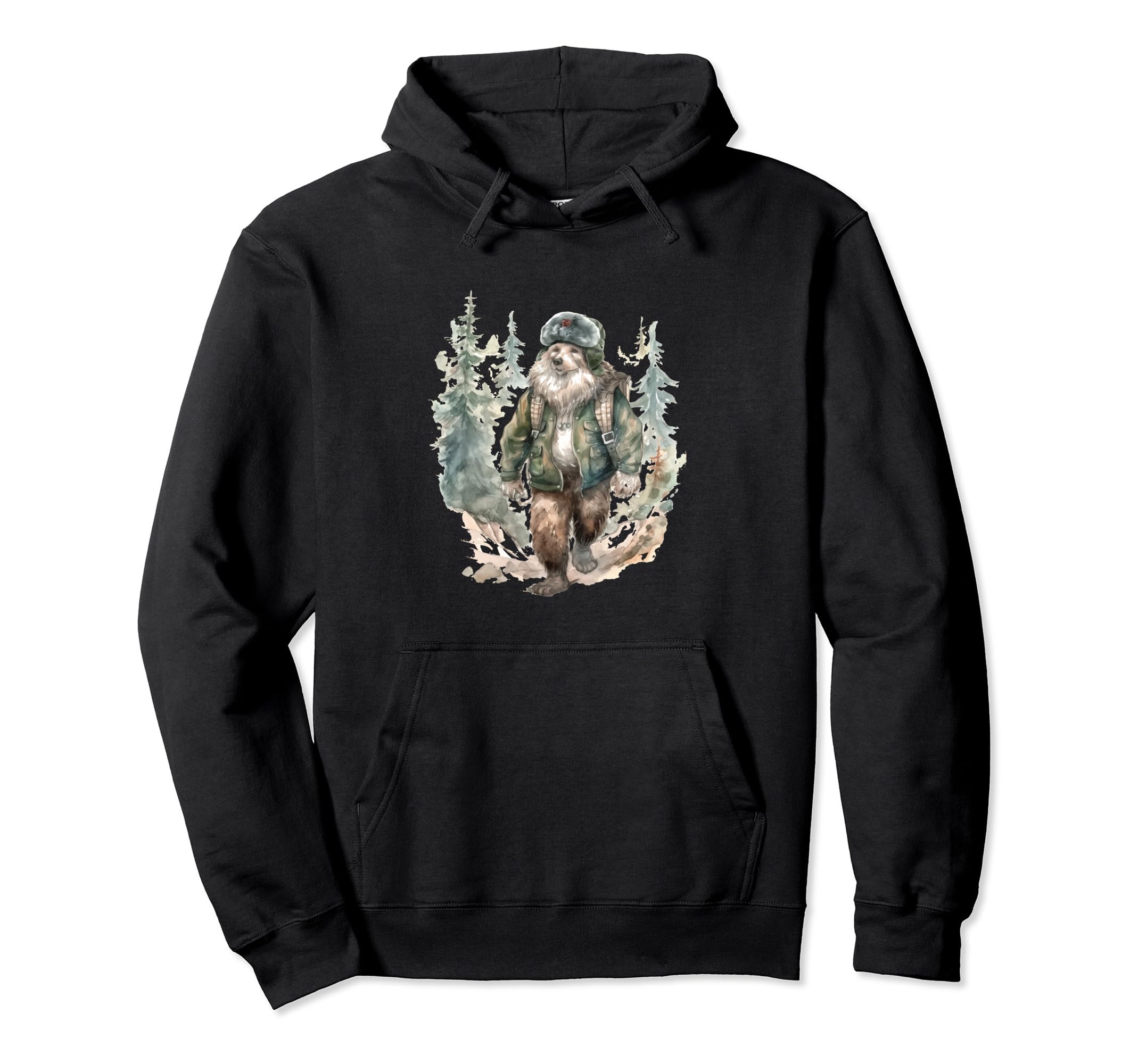 Wandering Bear in Forest - Water Color Style for Hiking Pullover Hoodie