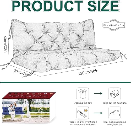 Miniatura 6 de Cojines de repuesto para columpio de porche al aire libre, impermeables, gruesos, de 4 pulgadas, con lazos para jardín, patio, porche, muebles,