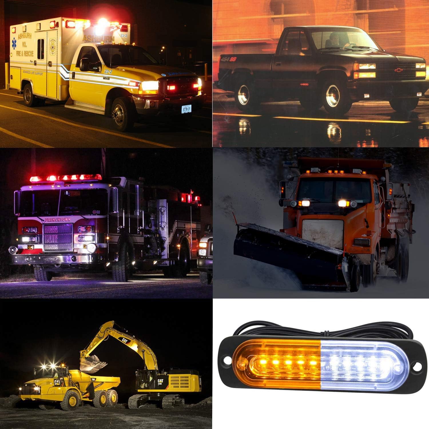 Led Emergency Strobe Lights for Truck Vehicle ATVs Universal Surface Mount Amber/White Emergency Warning Hazard Flashing Strobe Light Bar for Off Road (10PCS)