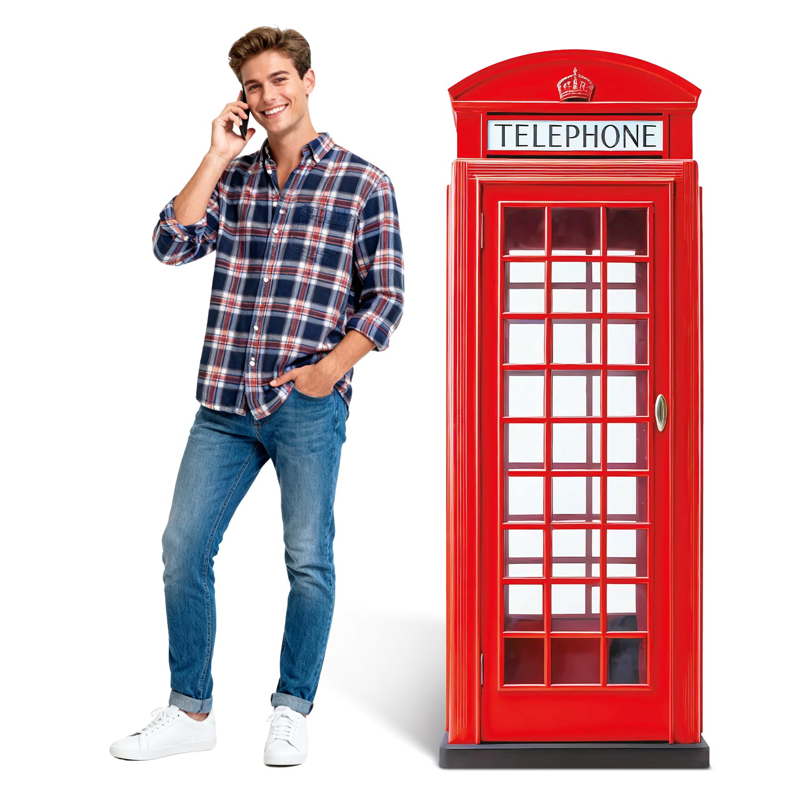 Sagoma in cartone per cabina telefonica inglese inglese, 1,8 m, colore rosso, sagoma a grandezza naturale per cabina telefonica rossa classica a tema britannico, festa di compleanno, laurea