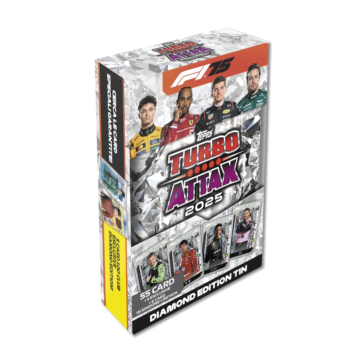 Topps Turbo Attax 2025 Mega Tin Diamond Edition 66 carte incluse LE esclusive F1