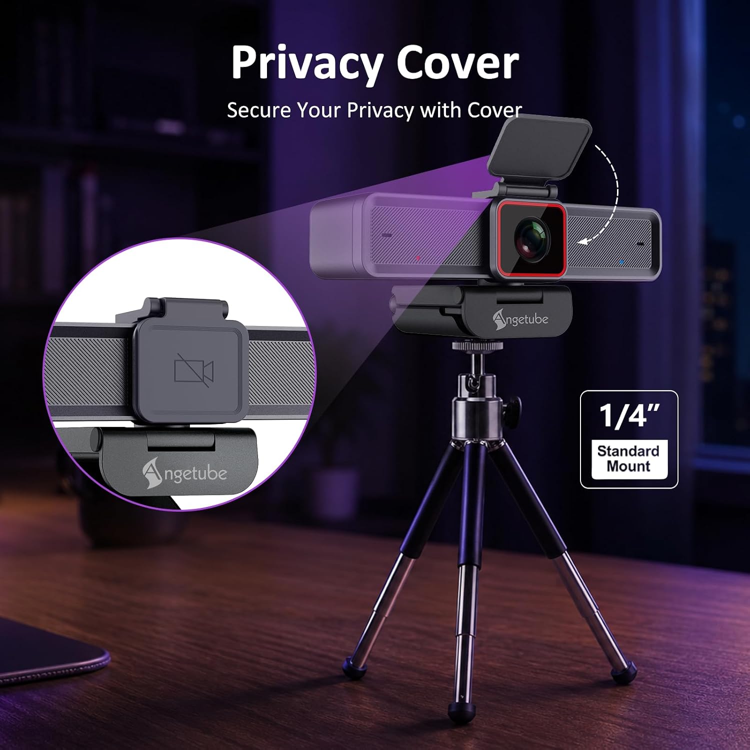Angetube 4K Webcam for PC, UHD Computer Web Camera for Desktop with 5X Zoom