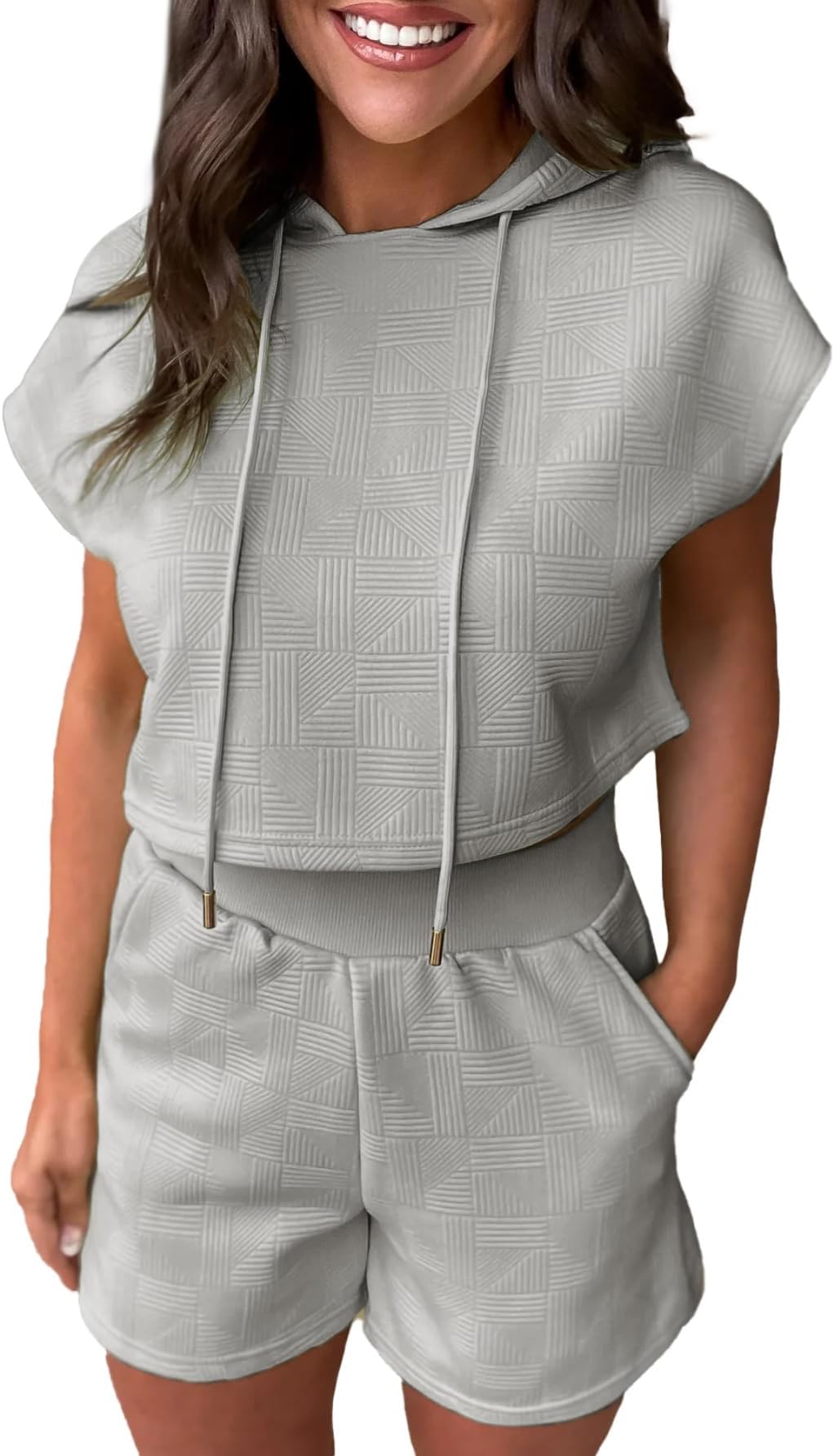 GlamakerWomen's 2 Piece Short Sets Outfits Summer Workout Sweatsuit Sets Hoodie Crop Top and Shorts Loungewear with Pockets