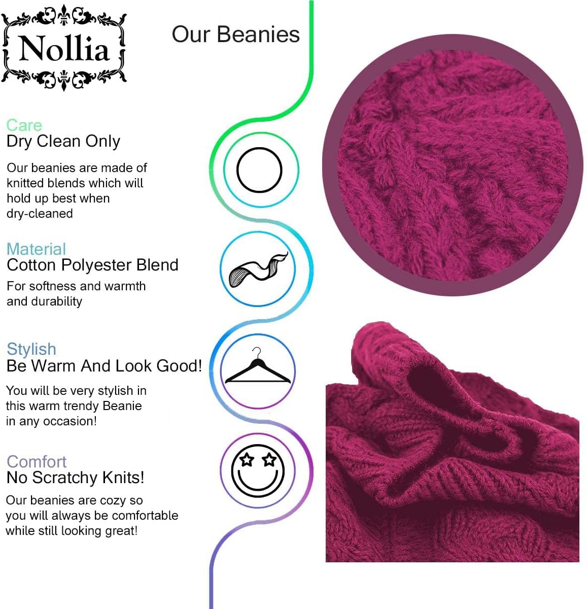 Nollia Soft Knit Solid Color Beanie, Chic, and Lightweight Crochet Knitted Style Beanie Hat for Women, One Size Slouchy Hat - Image 6